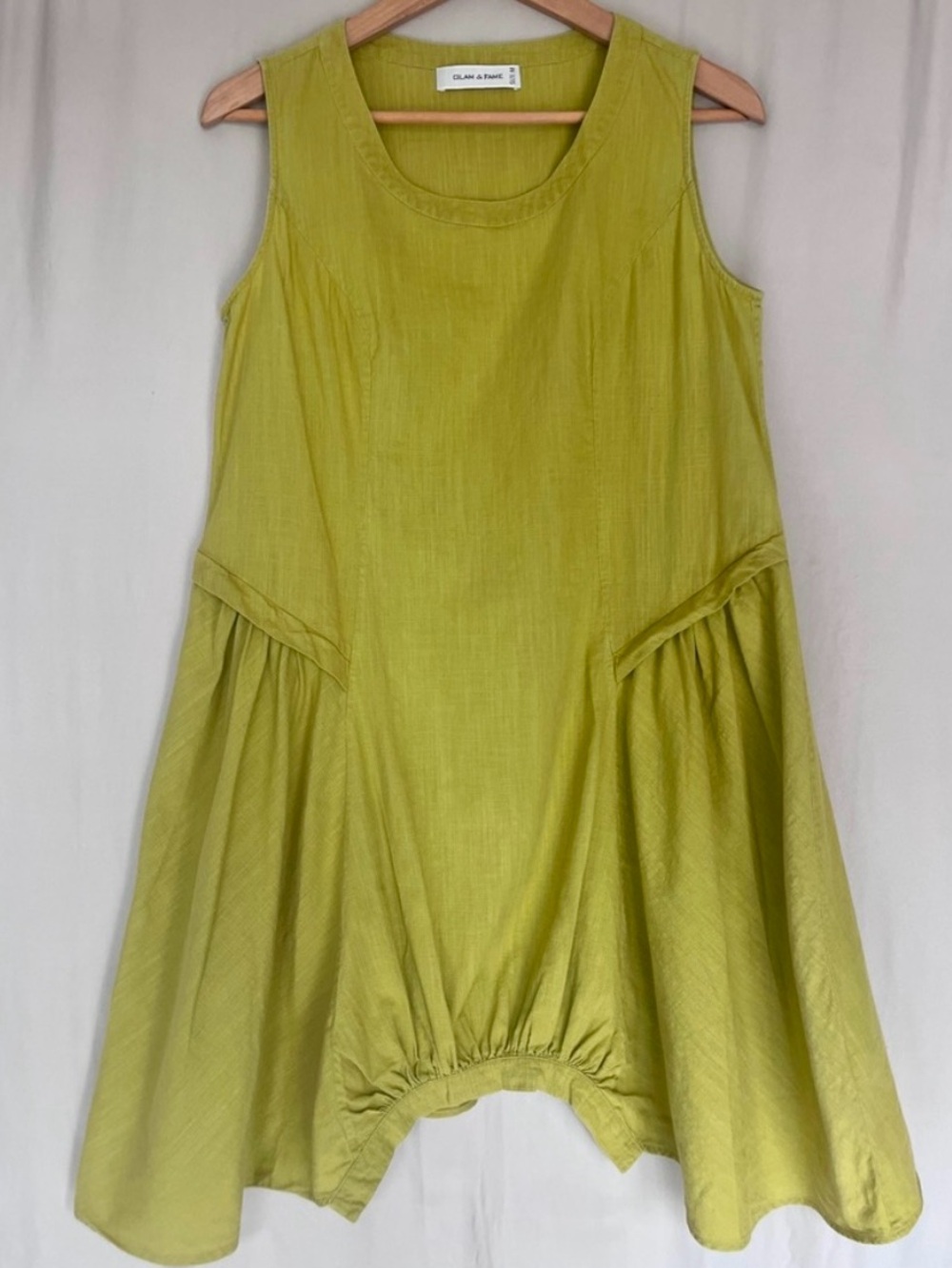 Vintage Hong Kong Linen Cotton Blend Art Dress Lime Green Lagenlook Size M